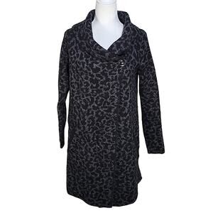 Adrienne Vittadini Wool Blend, Animal Print Long Cardigan Sweater, Medium